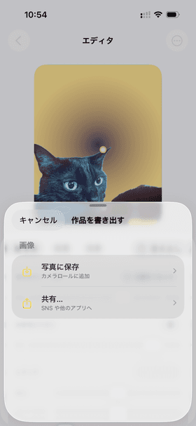 写真に保存と共有の書き出しメニュー